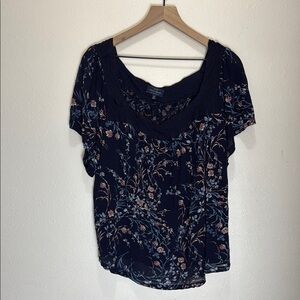Lucky Brand Floral Navy Blue Women's Top, Size 3X